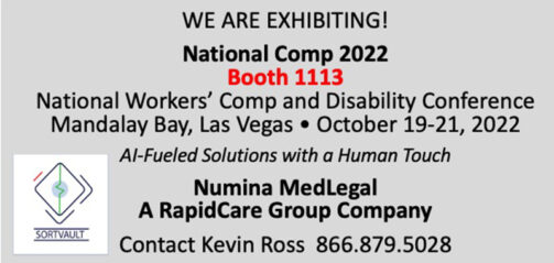 Numina MedLegal is exhibiting at National Comp 2022, National Workers' Comp and Disability Conference, October 19-21, 2022, Mandalay Bay, Las Vegas. Visit Numina MedLegal, a RapidCare Group Company, in Booth 1113.